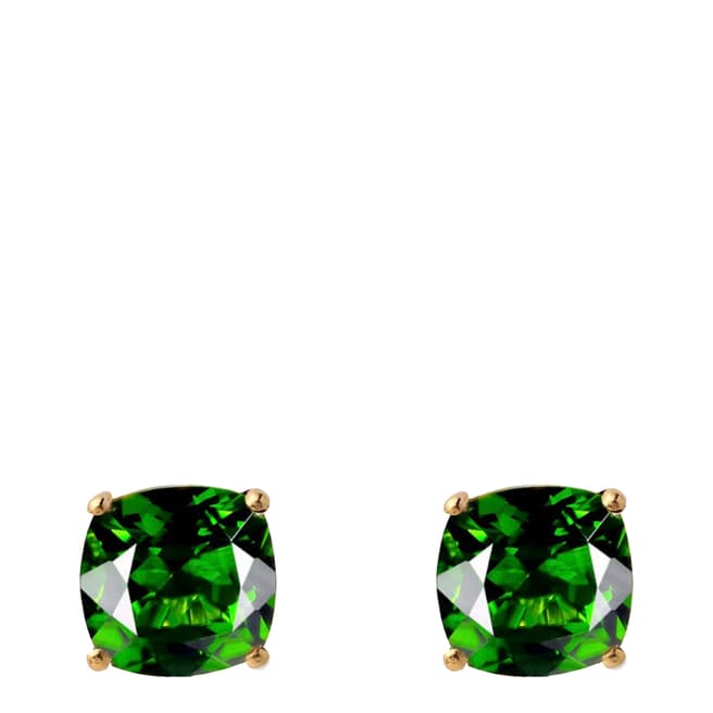 Liv Oliver 18K Gold Green Cushion Stud Earrings