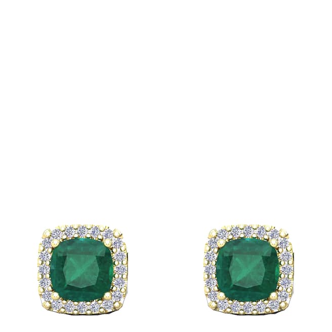 Liv Oliver 18K Gold Emerald Green Cushion Shape Stud Earrings