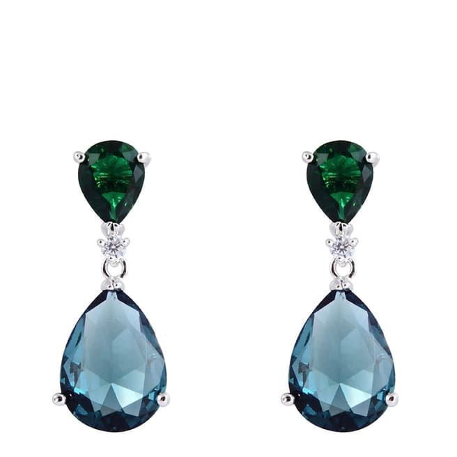 Liv Oliver Silver Blue & Green Gemstone Drop Earrings