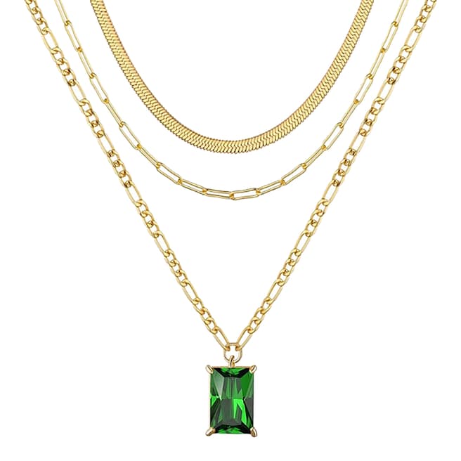 Liv Oliver 18K Multi Layer Emerald Green Drop Necklace