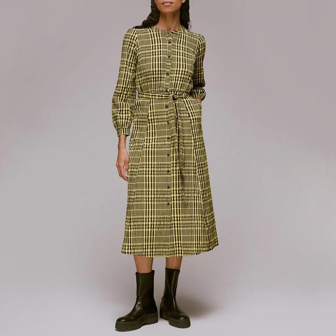 WHISTLES Yellow Nora Gingham Check Midi Dress