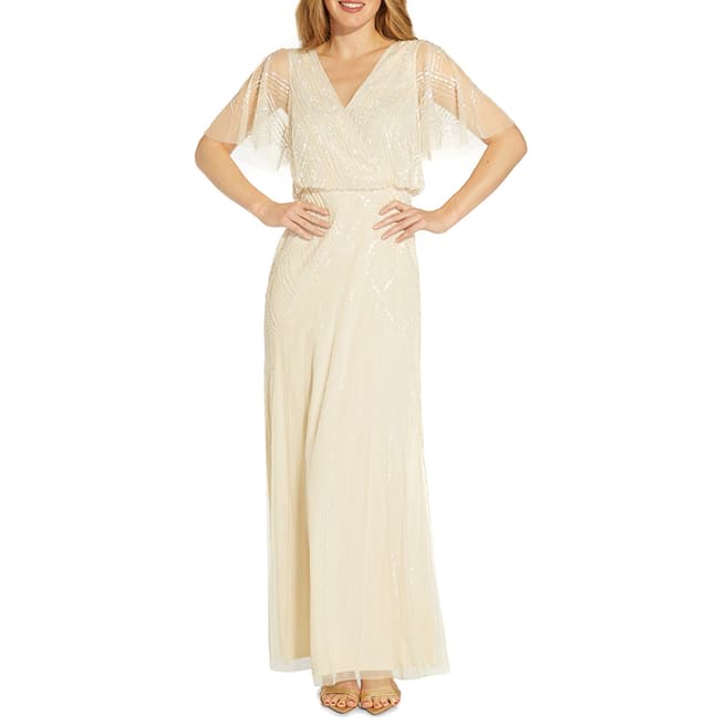Adrianna Papell Blush Beaded Wrap Gown