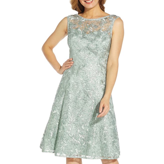 Adrianna Papell Blue Embroidered Midi Cocktail Dress