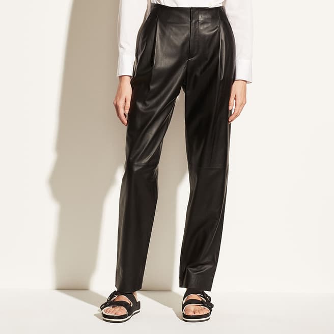 Vince Black Leather Tapered Trousers