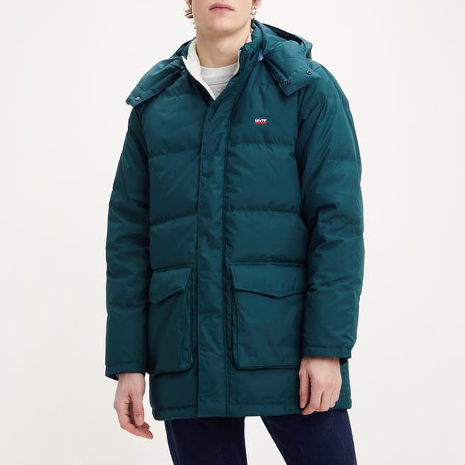 Levi's Teal Green Mid Puffer Parka Jacket