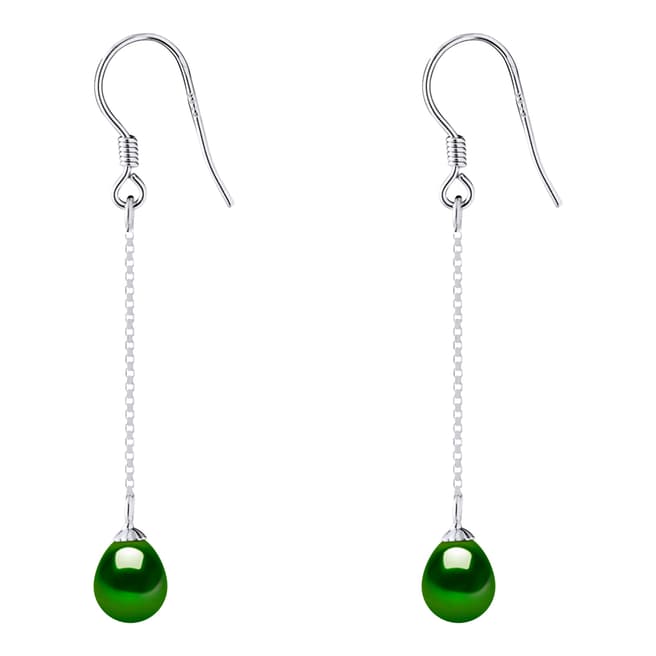 Atelier Pearls Silver/Malachite Green Real Cultured Freshwater Pearl Duo Earrings