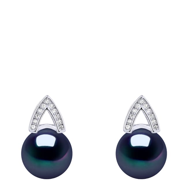 Atelier Pearls Silver/Black Tahiti Real Cultured Freshwater Pearl Arch Earrings