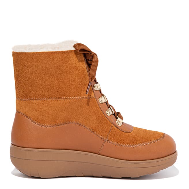 FitFlop Tan Shearling Lined Laced Ankle Boots