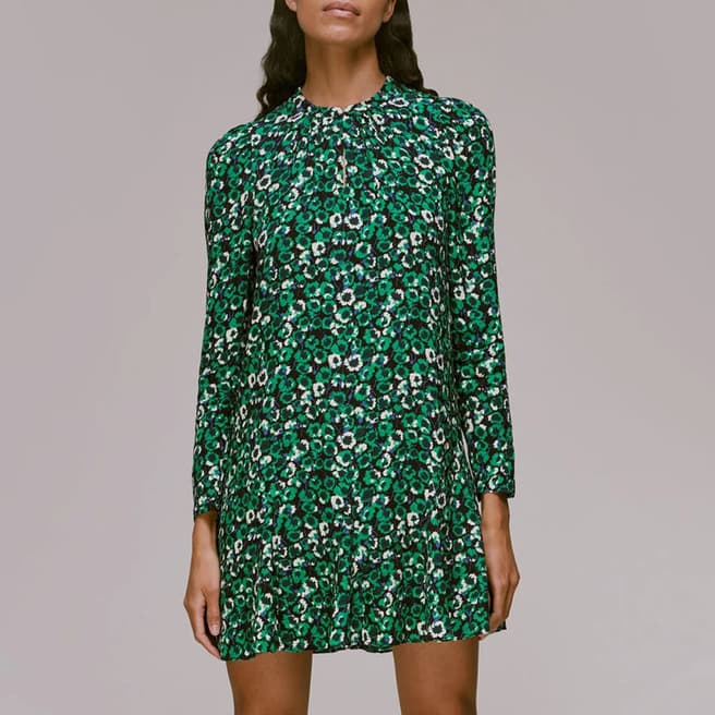 WHISTLES Green Millie Floral Mini Dress