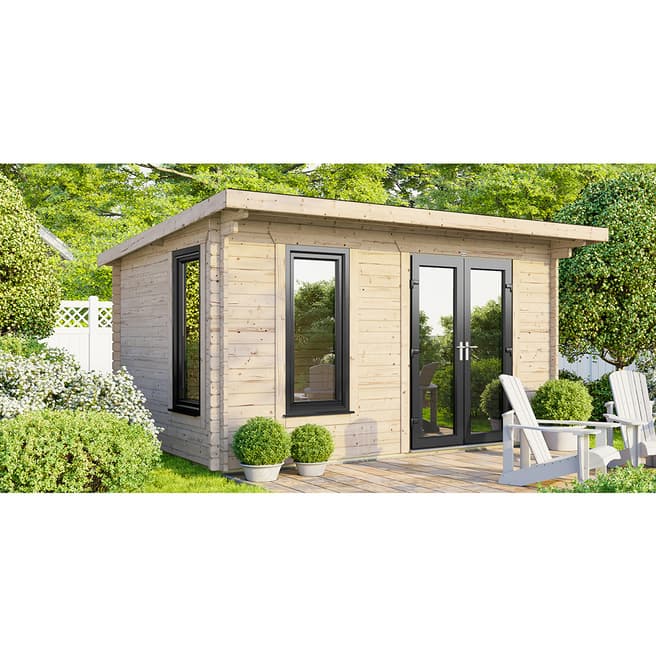 Power Sheds SAVE £1099  14x8 Power Pent Log Cabin, Right Double Doors - 44mm