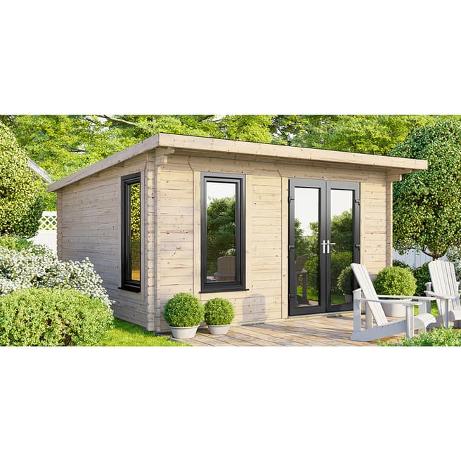 Power Sheds SAVE £1209  14x12 Power Pent Log Cabin, Right Double Doors - 44mm