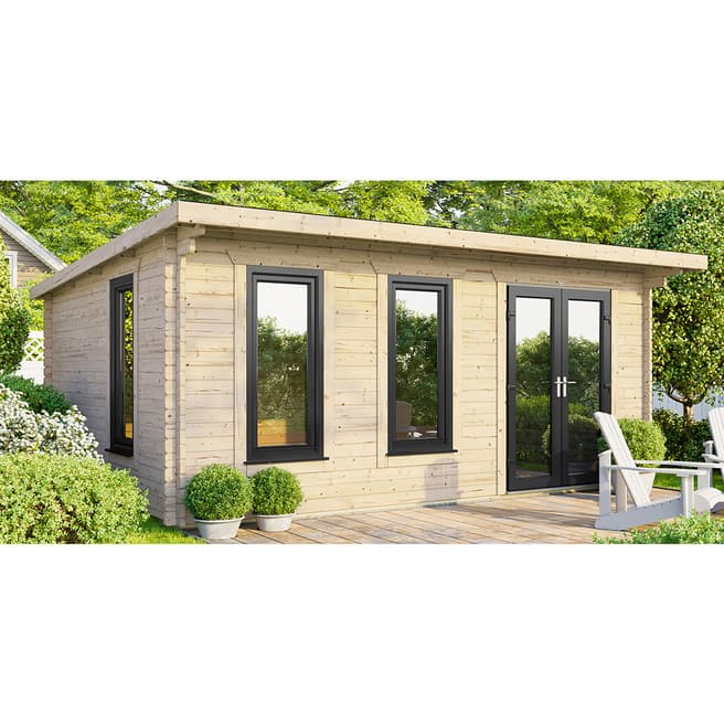 Power Sheds SAVE £1429  18x12 Power Pent Log Cabin, Right Double Doors - 44mm