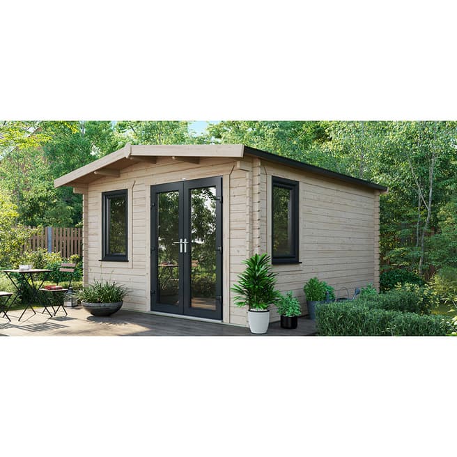 Power Sheds SAVE £1210  14x12 Power Chalet Log Cabin, Right Double Doors - 44mm