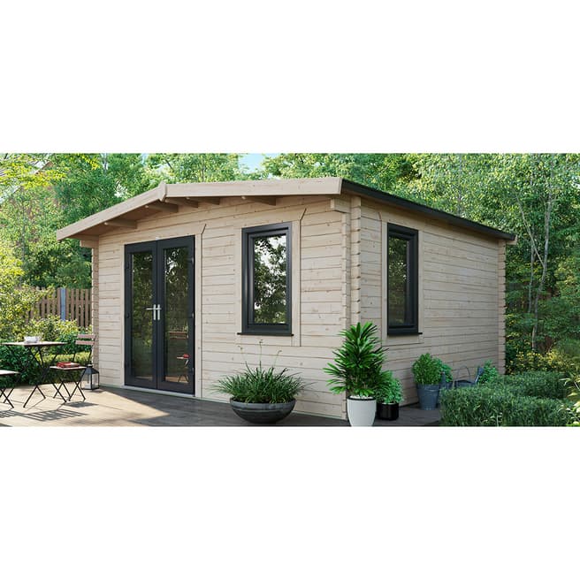 Power Sheds SAVE £1269  14x14 Power Chalet Log Cabin, Left Double Doors - 44mm