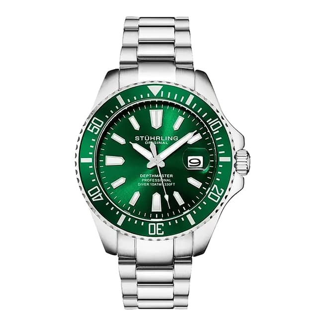 Stuhrling Men's Silver/Green Aquadiver 3950 Quartz Watch 42mm