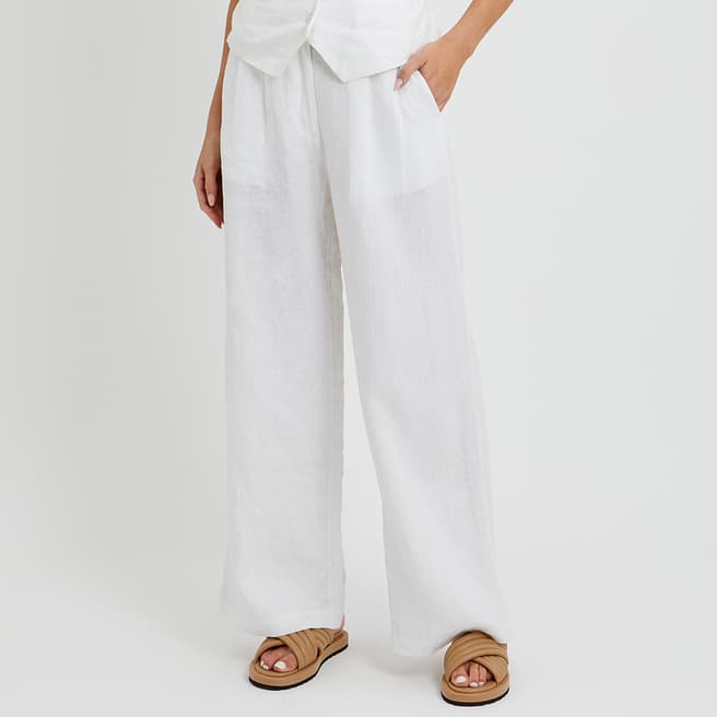 N°· Eleven White Linen Pleated Trouser