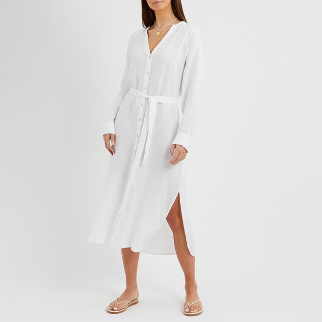 N°· Eleven White Linen Belted Midi Shirt Dress