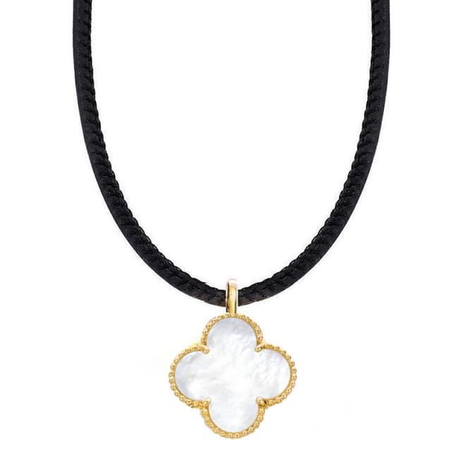 Liv Oliver 18K Gold White Mother Of Pearl Motif On Black Cord Necklace