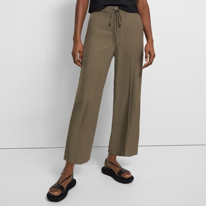 Theory Taupe Wide leg Cropped Trousers