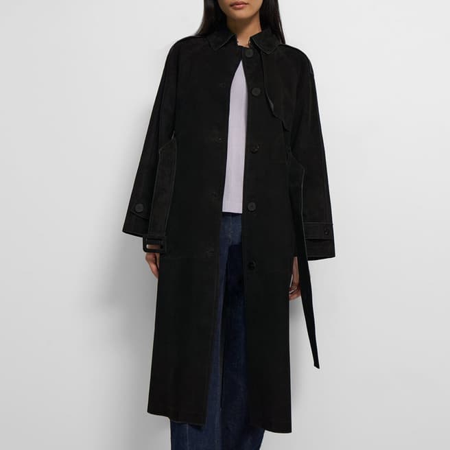 Theory Black Leather Trench Coat