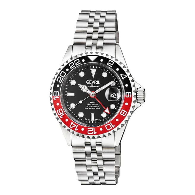 Gevril Men's Black/Silver/Red Wall Street Ceramic Bezel Watch 43mm