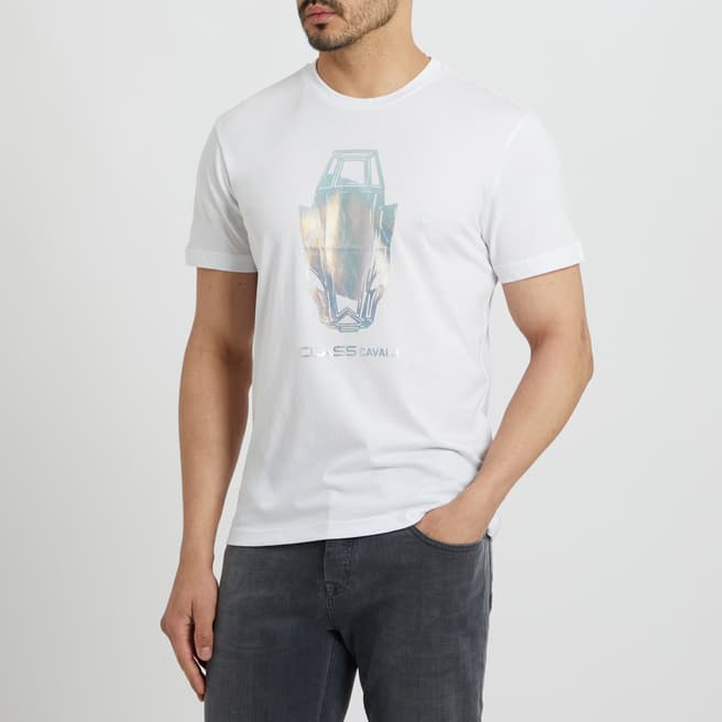 Cavalli Class White Graphic Logo Cotton T-Shirt