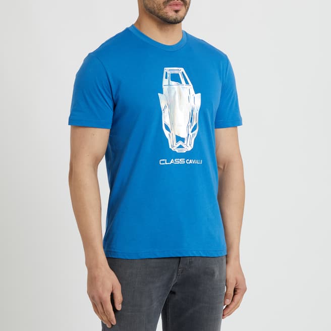 Cavalli Class Blue Graphic Logo Cotton T-Shirt