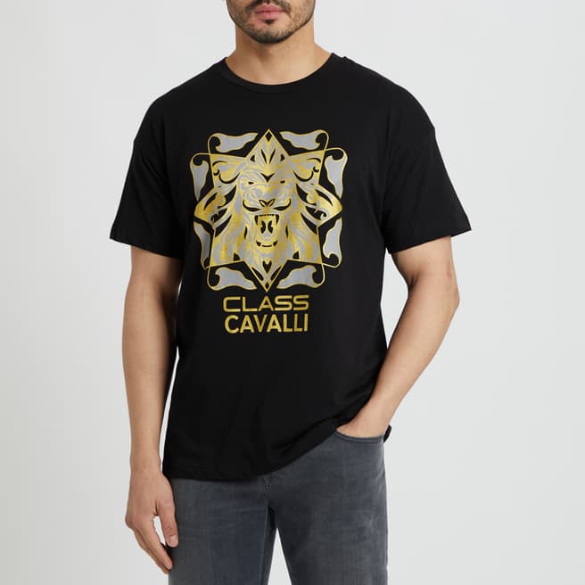 Cavalli Class Black Large Chest Logo Cotton T-Shirt