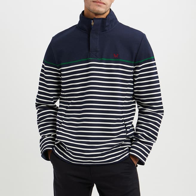 Crew Clothing Navy Striped Cotton Pique Sweatshirt