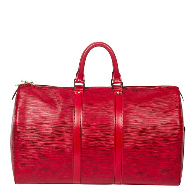Vintage Louis Vuitton Red Keepall Black Stitching Travel Bag