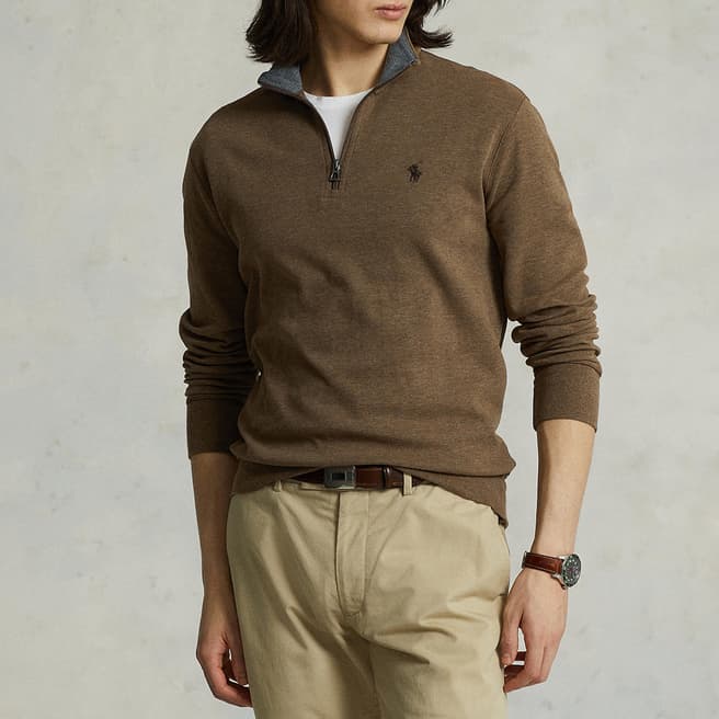 Polo Ralph Lauren Brown Half Zip Double Knit Sweatshirt