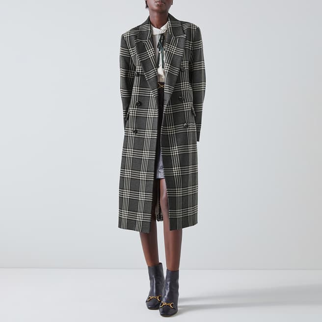 L K Bennett Grey Check Quentin Wool Coat