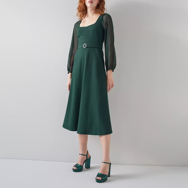 L K Bennett Green Perdy Belted Dress