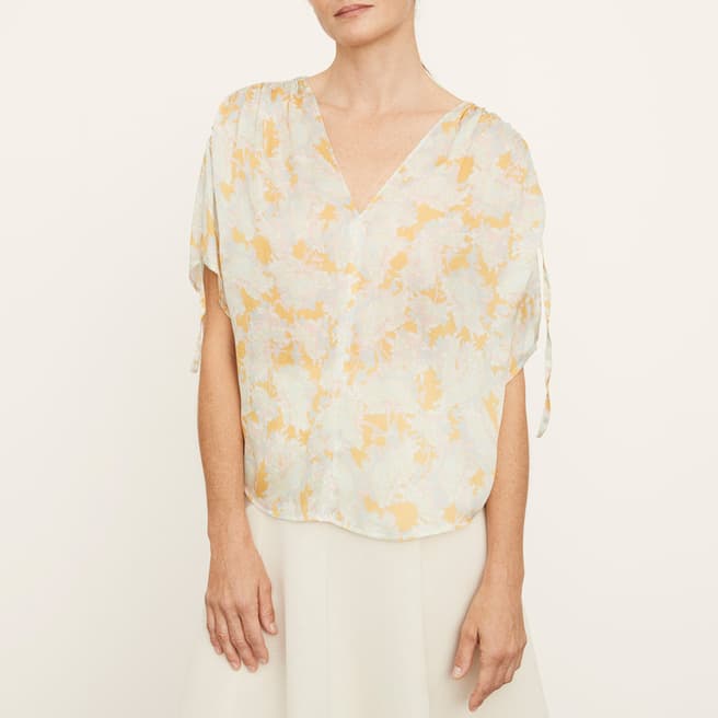 Vince White Ruched Silk Blouse