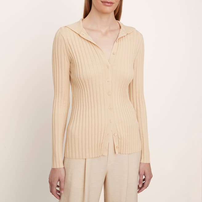 Vince Cream Ribbed Cotton Blend Top