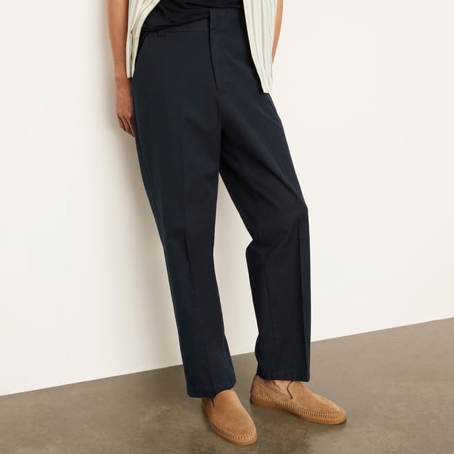 Vince Navy Relaxed Cotton Blend Trouser