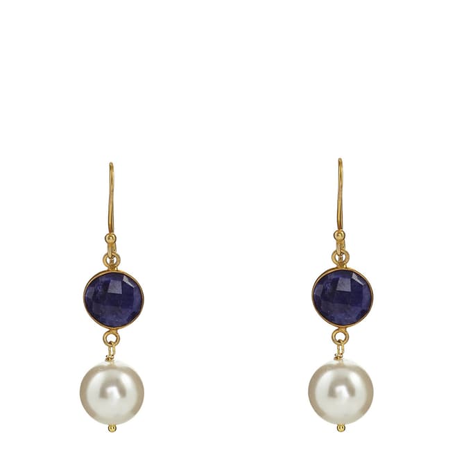 Liv Oliver 18K Gold Blue Sapphire & Pearl Drop Earrings