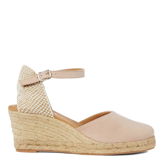 Paseart Light Pink Suede Closed Toe Espadrille Wedges