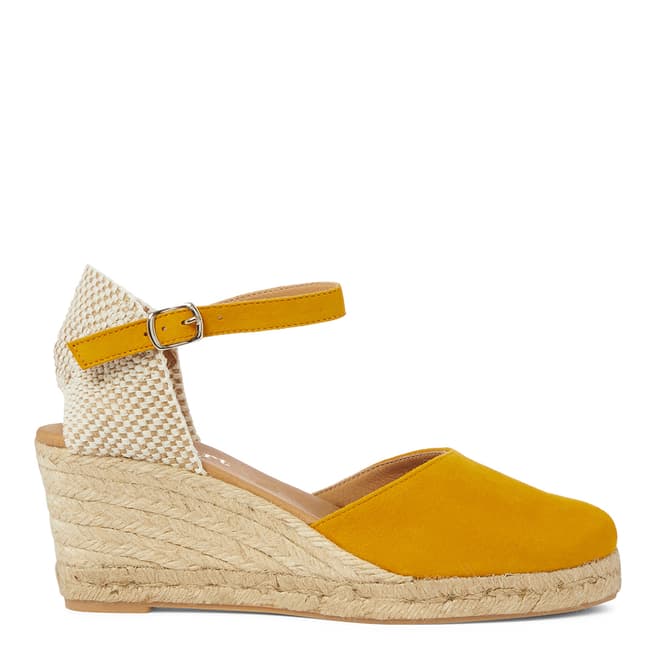 Paseart Yellow Suede Closed Toe Espadrille Wedges