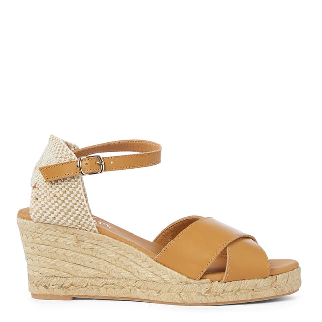 Paseart Beige Leather Espadrille Wedge Sandals