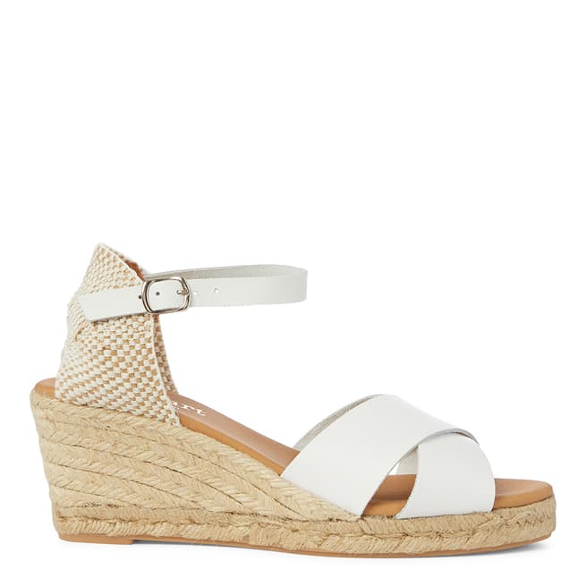 Paseart White Leather Espadrille Wedge Sandals