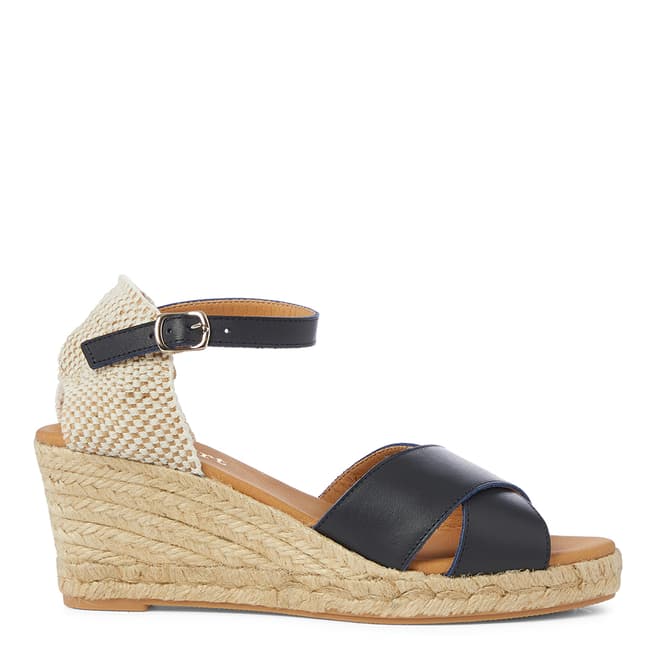 Paseart Navy Leather Espadrille Wedge Sandals
