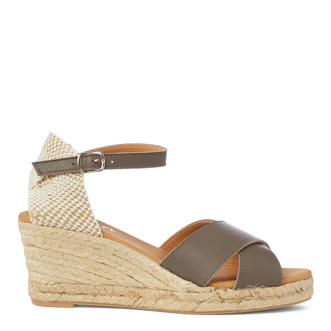 Paseart Dark Taupe Leather Espadrille Wedge Sandals