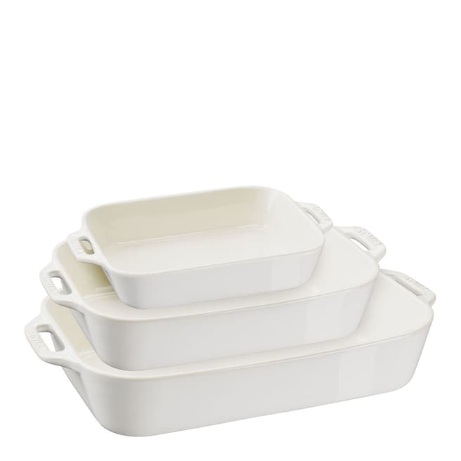 Staub Set of 3 Ivory White Rectangular Oven Dishes