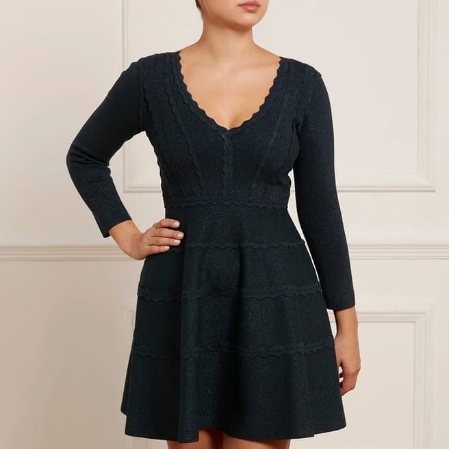 Needle & Thread Black Shimmer Knit Mini Dress