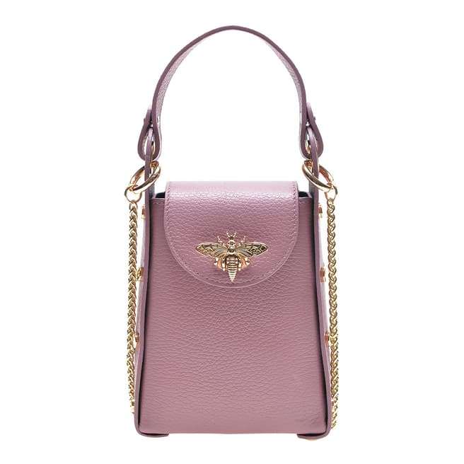 Mangotti Pink Leather Gold Bee Phone Bag