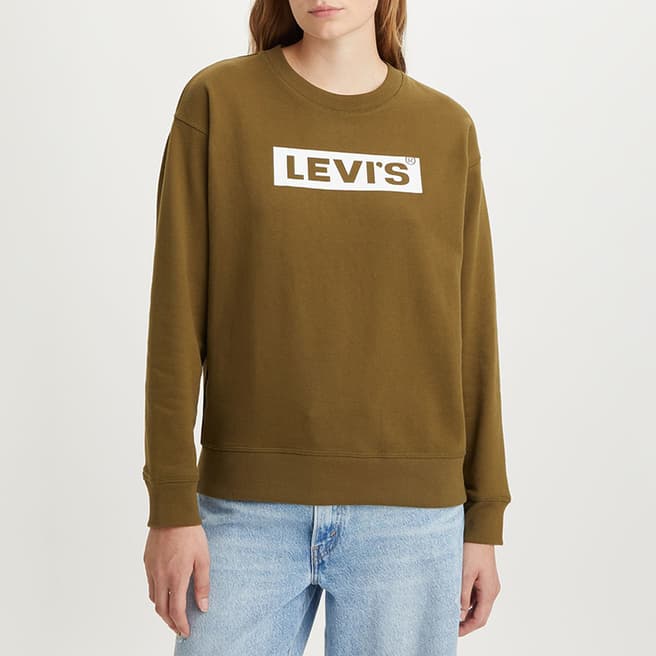 Levi's Khaki Graphic Box Logo Cotton Blend Sweatshirt
