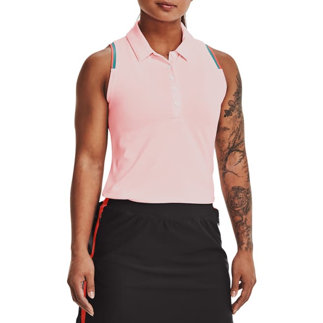 Under Armour Pink Zinger Sleeveless Stretch Golf Polo Shirt