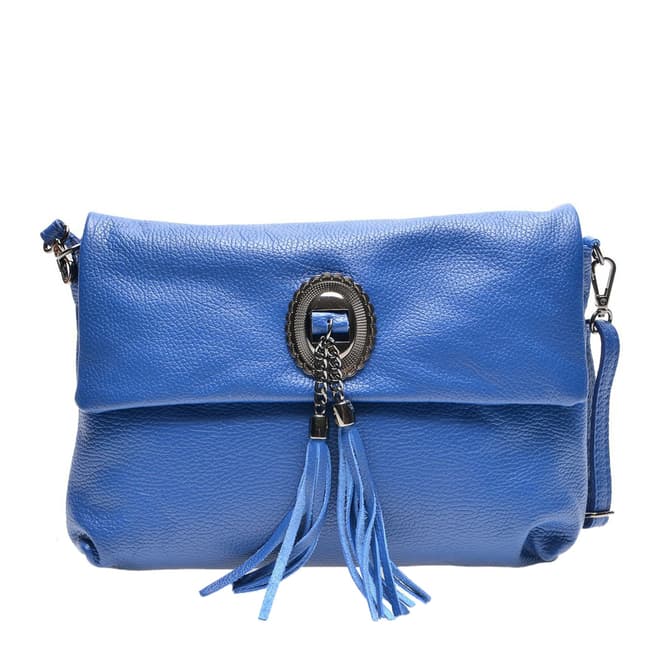 Roberta M Blue Leather Tassel Crossbody Bag