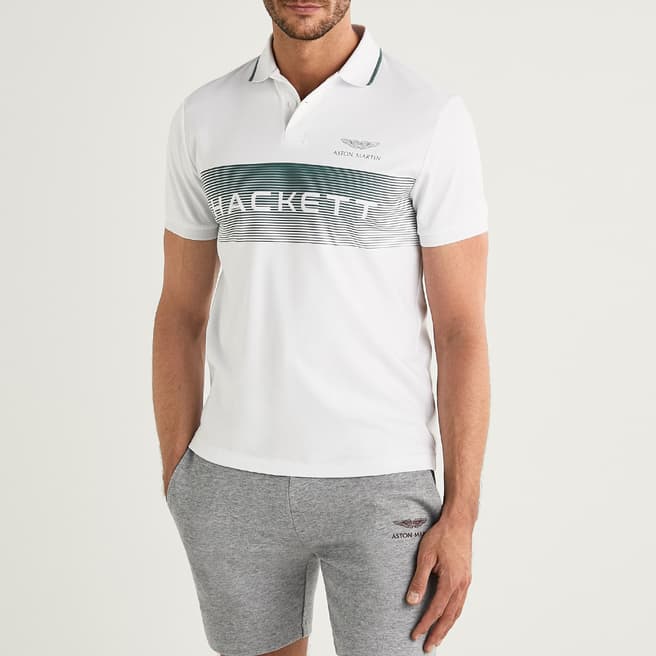 Hackett London White AMR Panel Logo Cotton Polo Shirt